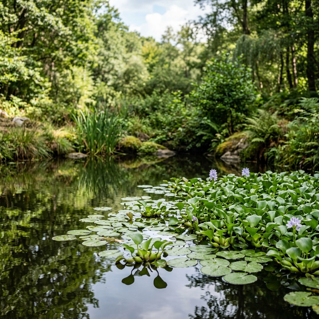 ため池の水面に浮かぶヒルムシロ